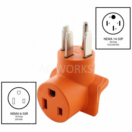 Ac Works 50 Amp RV/ Range/ Generator 14-50 Plug to 6-50R 50Amp 250V Welder adapter WD1450650